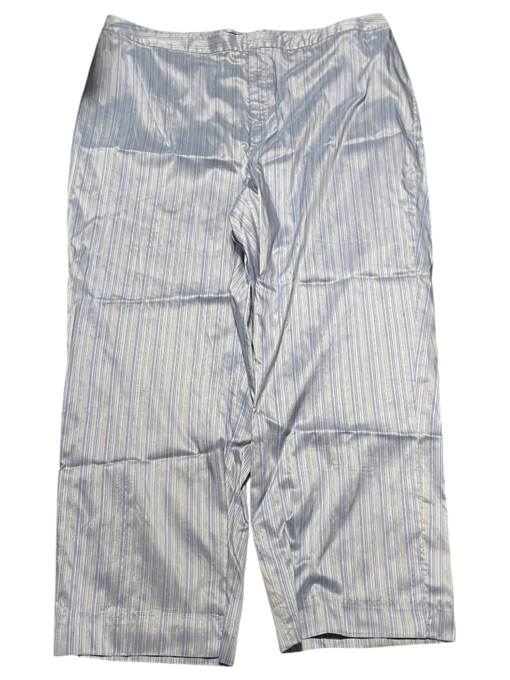 100% Silk Pinstripe Pants 16 Plus Size Blue Periwinkle Zip Fly Straight Leg